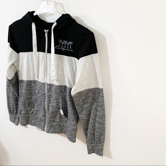 Reflex Front Zip Striped Long Sleeve Hoodie Drawstring California Embroidered - Picture 2 of 14